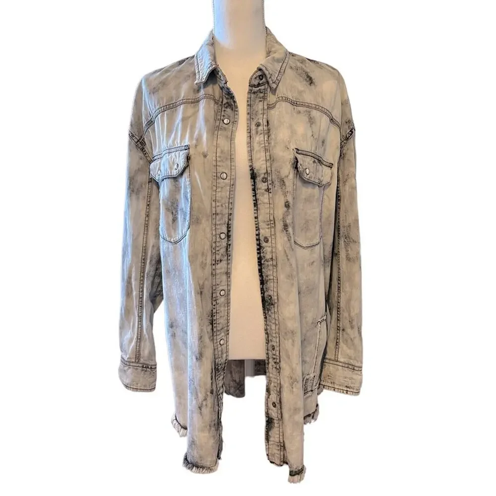 Free People Lovestruck Washed Black Shirt Jacket Shacket Medium